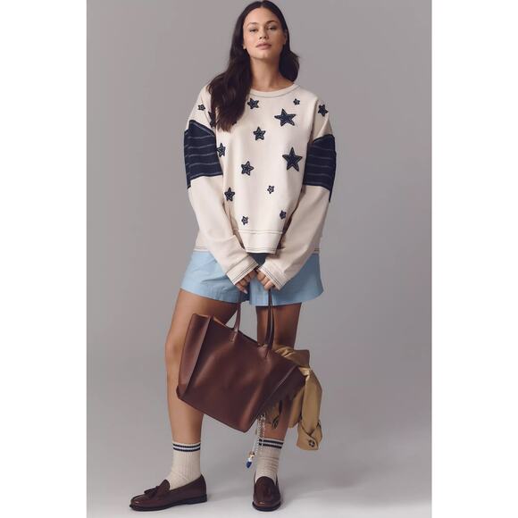 nwt ANTHROPOLOGIE PILCRO sz 2X Star Patch Oversized Sweatshirt - Picture 2 of 5